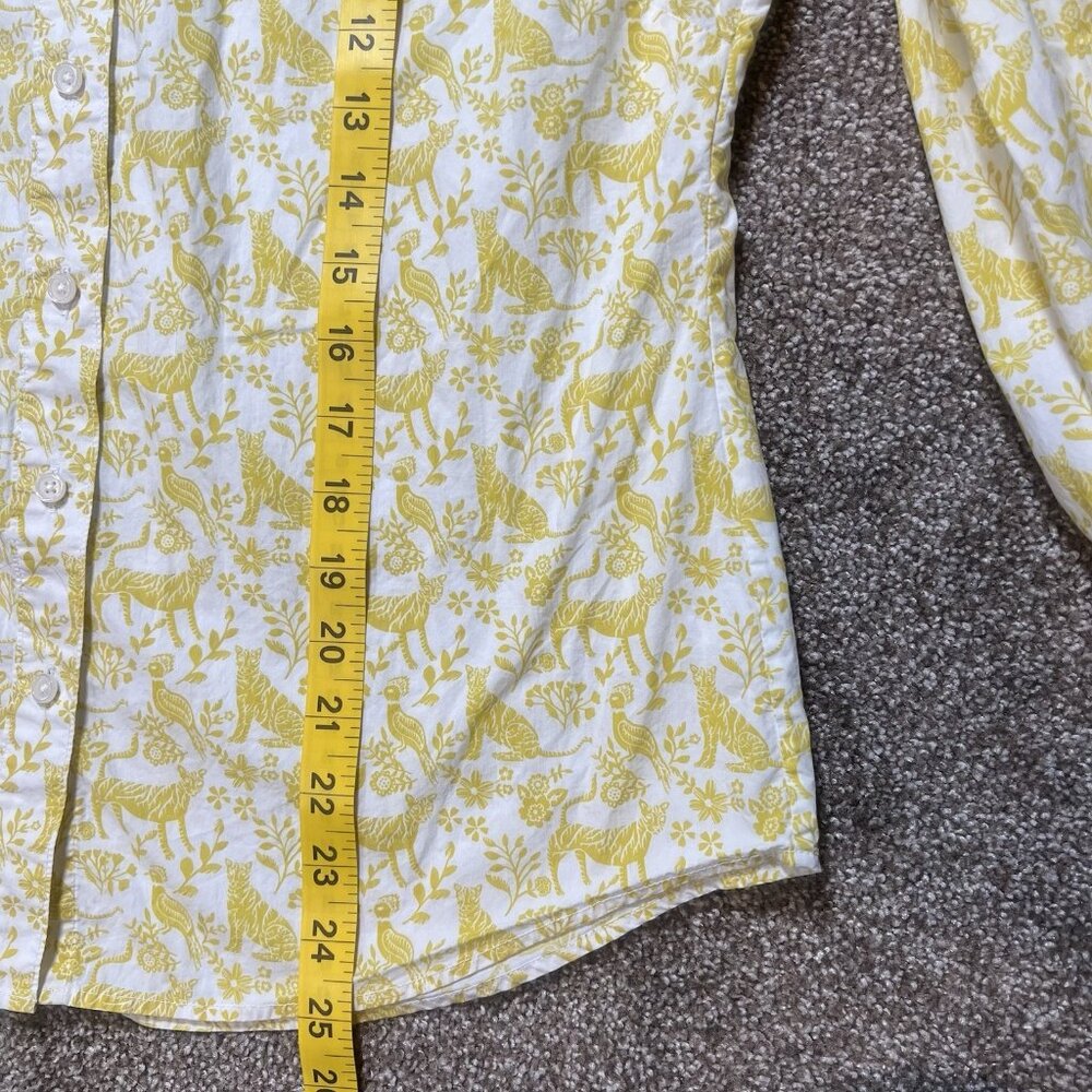 BODEN Women's Classic Shirt Cotton Button Size 8 Yellow Birds Cheetah Animals - Picture 6 of 9
